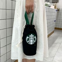 방이언니 스타벅스 미니 에코백 손목 가방 미니가방 캔버스 텀블러가방, 블랙