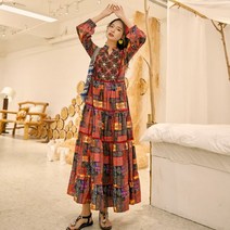 가을 보헤미안 자수 긴팔 원피스 휴가 호캉스 집시룩 히피룩 여행 바캉스