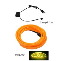 아크릴엠비언트 레이실내등자동차 인테리어 LED 장식 램프 EL 배선 네온 스트립 유연한 주변 조명 USB 파, 04 YELLOW