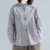 에블 대박걸 둥근 카라 블랙 잔체크 토끼 자수 긴팔 여성 블라우스 여자 셔츠