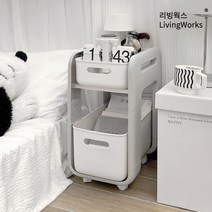 리빙웍스 미니 틈새 슬라이딩 수납장 수납선반 이동식 서랍 정리함 웨건 트롤리, 2단 트롤리