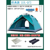텐트 야외 휴대용 전자동 캠핑 텐트 파크 피크닉 캠핑 모기 방제 2인용 텐트, 클래식 모델 - 2인용 그린 + 수분 패드 + 2