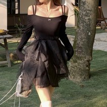오프숄더 쉬폰 미니원피스 A37496