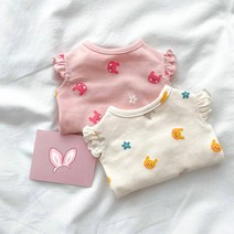 톰앤토미 강아지 고양이 옷 부드러운 원단 귀여운 토끼 프릴 민소매 티셔츠 여름 실내복, 화이트