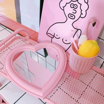 인테리어겸용 스탠드 접이식 하트거울 공주거울 핑크, 베이비핑크, 1개