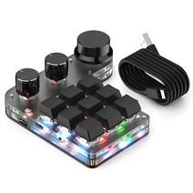 매크로 키보드 텐키 숫자키패드 3 노브 9 키 블루투스 사용자 정의 미니 핫스왑 rgb 18 문자 키패드 노브 기계식 원 키 암호 기능, 검은색