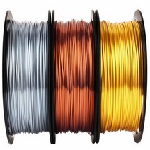 MIKA3D 1.75mm PLA 필라멘트 번들 스풀 3개 팩 (화이트/블랙/블루) 3D 프린터와 널리 호환 0.5kg(1파운드)/스풀 총 1.5kg(1.1파운드)/스풀 3, Silk Silver/Copper/Gold, Silk Silver/Copper/Gold