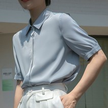 오성물산 상의 퍼프소매 베이직 반팔블라우스 심플 반팔 여성상의 여자 새틴 여름셔츠 1WA62E36