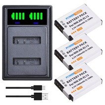 니콘배터리 en-el12 enel12 1400mah 배터리 및 led usb 충전기 nikon coolpix a1000 b600 w300 a900 aw100 aw110 호환, 3배터리 및 충전기