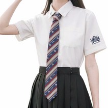 Z3JC 여름 반팔 네이비 자수 셔츠 커플 셔츠 넥타이 남여