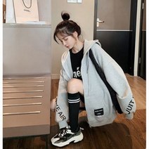 LF08200 소매레터 오버핏 롱후드집업 맨투맨 커플집업 341767