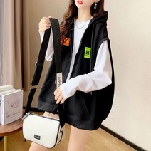 Tagi.신상 여성 캐주얼 후드집업 조끼 봄가을 오버핏 민소매 맨투맨 데일리 YM2336B