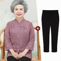 중장년층 여성 엄마 봄옷 셔츠 반소매 할머니 여름 두 벌 세트 얇은 노인 옷 부인 상의