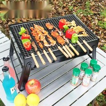 야외바베큐그릴 훈제 불멍 접이식 멀티 숯화로 양꼬치기계 생선구이기 화로대 휴대용 오븐, X.긴용광로커버3스테인레스스틸메쉬표준+13세트