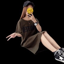 봄원피스 봄원피스 봄여름시즌 뉴타입 뚱뚱한 MM루즈핏라지 반팔 원피스 심플학생 순면 T티셔츠스커트 트렌디한롱 스커트