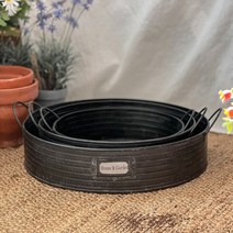 빈티지 블랙 라인 손잡이 원형 양철바스켓 3size 틴바스켓 철제바스켓 양철통 양철바구니 철제바구니 철제화분 철제트레이, 소