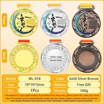 축구트로피 모든 대회용 맞춤형 빈 스포츠 마라톤 축구 농구 탁구 배드민턴 복싱 트로피 1PC, 3.1pc Badminton Medal