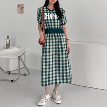 마이시즌 여성 체인지 체크 밴딩 원피스