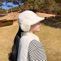 [MM스포츠]여성 겨울 귀달이 귀마개 누빔 골프 패딩 모자, 화이트
