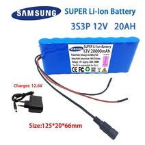 3s3p 12v 20ah 배터리 팩 18650 리튬 이온 12v 20000mah dc12.6v bms + 충전기가있는 충전식 배터리, 12v 60000mAh