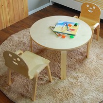 토리 원목 유아 오리지널의자 원형 책상세트 2-7세, 유아 원형 내추럴 책상 / 오리지널의자 내추럴 2개