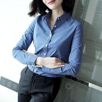 하늘색셔츠 체크 코발트블루셔츠 봄캐주얼 면남방 긴팔블라우스