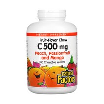 Natural Factors 비타민C 과일맛 500mg 180정 츄어블 아스코르빈산 아스코르브산 소듐 아스코르빈산나트륨 헤스페리딘 로즈힙 루틴