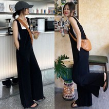 와이드 팬츠 봄 가을 여름 멜빵바지 점프슈트 루즈핏 슬림핏 캐주얼 긴바지 여성 통바지 여자바지 D99U