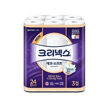 크리넥스 천연펄프 3겹 데코 앤 소프트 화이트 와이드 화장지 38m, 24롤, 1개