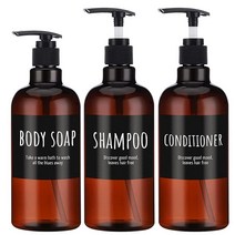 Segbeauty 라벨이 있는 샴푸 병 욕실 샤워용 479.1g(16.9온스) 그린 펌프 디스펜서 3개 500ml 빈 리필 가능한 플라스틱 프레스 병 바디 비누 샴푸 컨디셔너, Amber