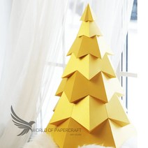 크리스마스 종이 금형 장식 소품 귀여운 눈덩이 수제 접기 축제 창 장면 장식을 재생합니다, 40cm 노란색 크리스마스 트리