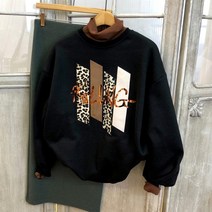 이힝 호피 프린팅 루즈핏맨투맨 레오파드 패치 기모추가 맨투맨