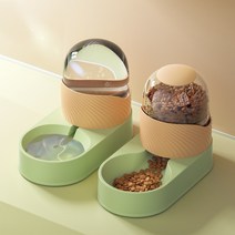 Neirny 반려동물 반자동 급식기 급수기세트 애견 밥그릇 세트2L, 그린 오렌지세트 2000ml+2000ml