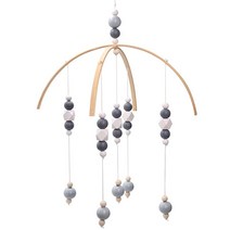 AONTUS 아기 침대 천장 모빌 여아용 나무 비즈 어린이 소년 아기 침실 디자이너 아기방 기쁨, White-Strong Grey Wooden Beads