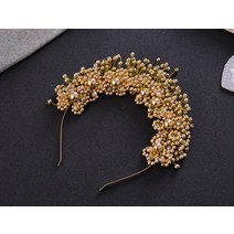 웨딩 조화 헤어피스 혼주머리 한복 뒤꽂이 올림머리 장식 꽂이 보석 머리띠 손으로 만든 진주 크리스탈 크라운 티아라 골드 메탈 플라워 선물 셀프 핀