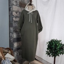 상상그이상 여성용 국내제작 배색 후드 기모 원피스