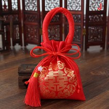 휴대용 브로케이드 웨딩 캔디 백 14x11cm 패키지 백 드로 스트링 레드 캔디 백, J