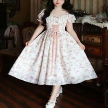 셀프웨딩드레스 2부드레스 대여 스퀘어 칼라 공주 드레스 여성용 한국 패션 레이스 요정 여름 dress