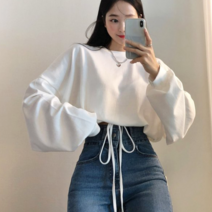 NewCare 여성 크롭 맨투맨 루즈핏 끈 벌룬