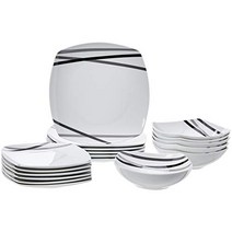 Amazon Basics 18-Piece Kitchen Dinnerware Set - Square Plates Bowls Service for 6 - Modern Beams