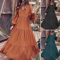 여성 긴 소매 일반 느슨한 휴일 파티 드레스 V 넥 롱 드레스 스윙