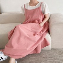 여자 임부복 코튼 투포켓 끈나시 롱원피스