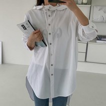 여자 언발 기장 루즈핏 롱 후드 버튼 단추 코튼 자켓