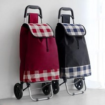 시장 마트 장보기용 깔끔한 체크무늬 핸디카트 접이식 장바구니 휴대용, 심플체크 카트 블루