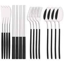 캠핑수저 블랙 골드 젓가락 나이프 포크 스푼 스테인리스 스틸 한국 식기 개, 17.16Pcs Black Silver
