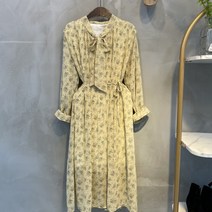 씨샵인더룸 / 아봉 플라워 리본 타이 플리츠 원피스 3color