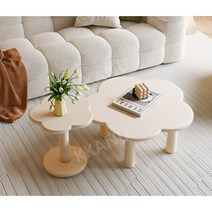 비정형테이블 탁자 소파 거실테이블 조약돌 원형 좌식, 밀크화이트세트