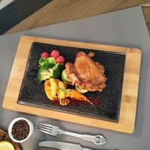 돌판 고기스테이크 스톤 플레이트 스테이크, 30x20x3cm 슬레이트 + 나무