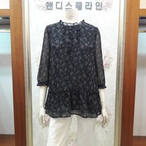 앤디스클라인 괴정 상단 세로 3줄 프릴 밑단 캉캉 프릴 꽃프린트 블라우스 A2KBB431