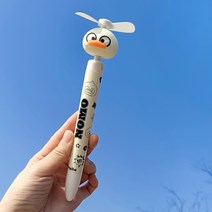 선풍기 볼펜 귀여운 다기능 케릭터 펜 팬, 0.5mm, 흑백 오리 / 4 개의 배터리를 제공합니다